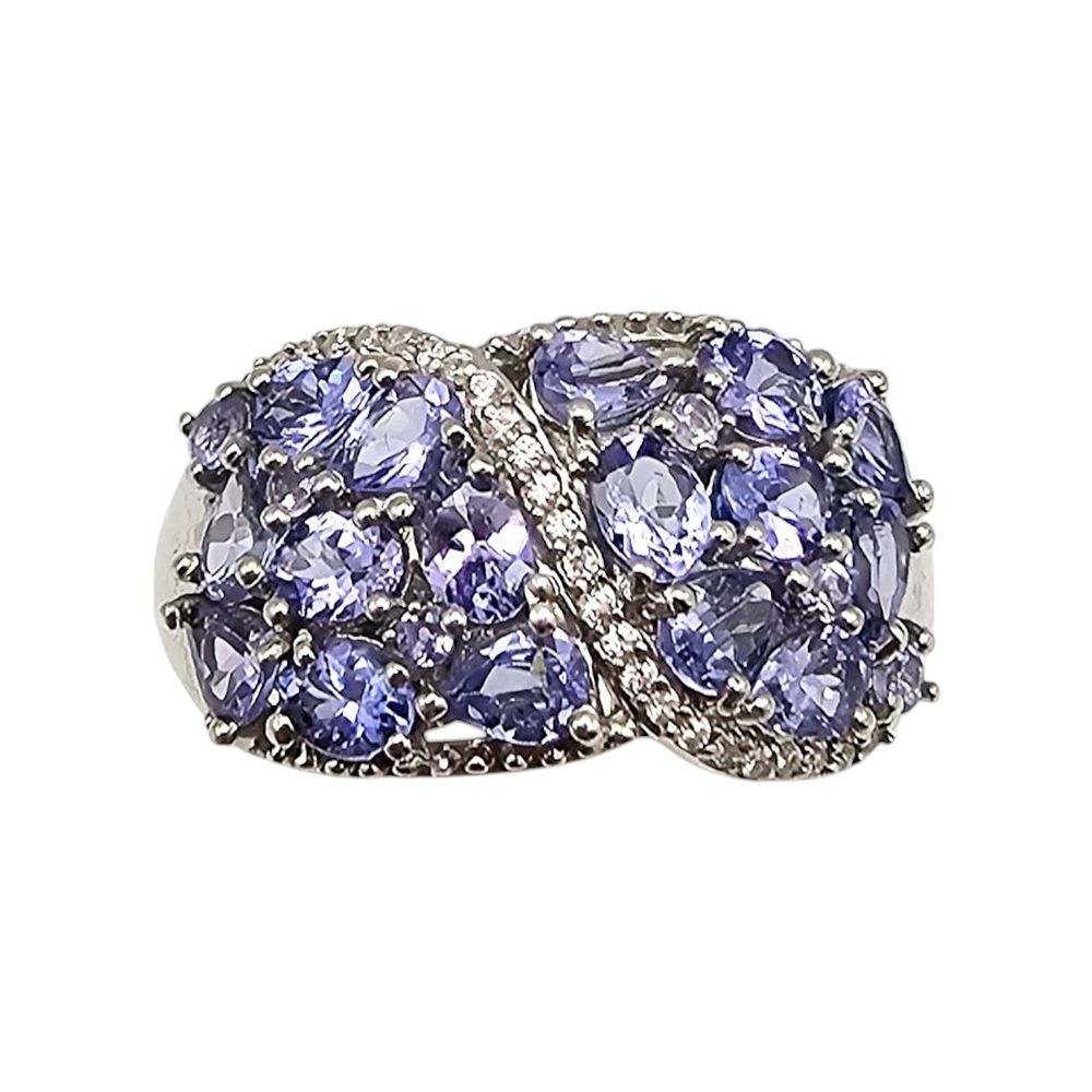 Lot 410: D'Joy Tanzanite White Zircon Sterling Silver Cocktail Ring Size 8.75 4.7 G
