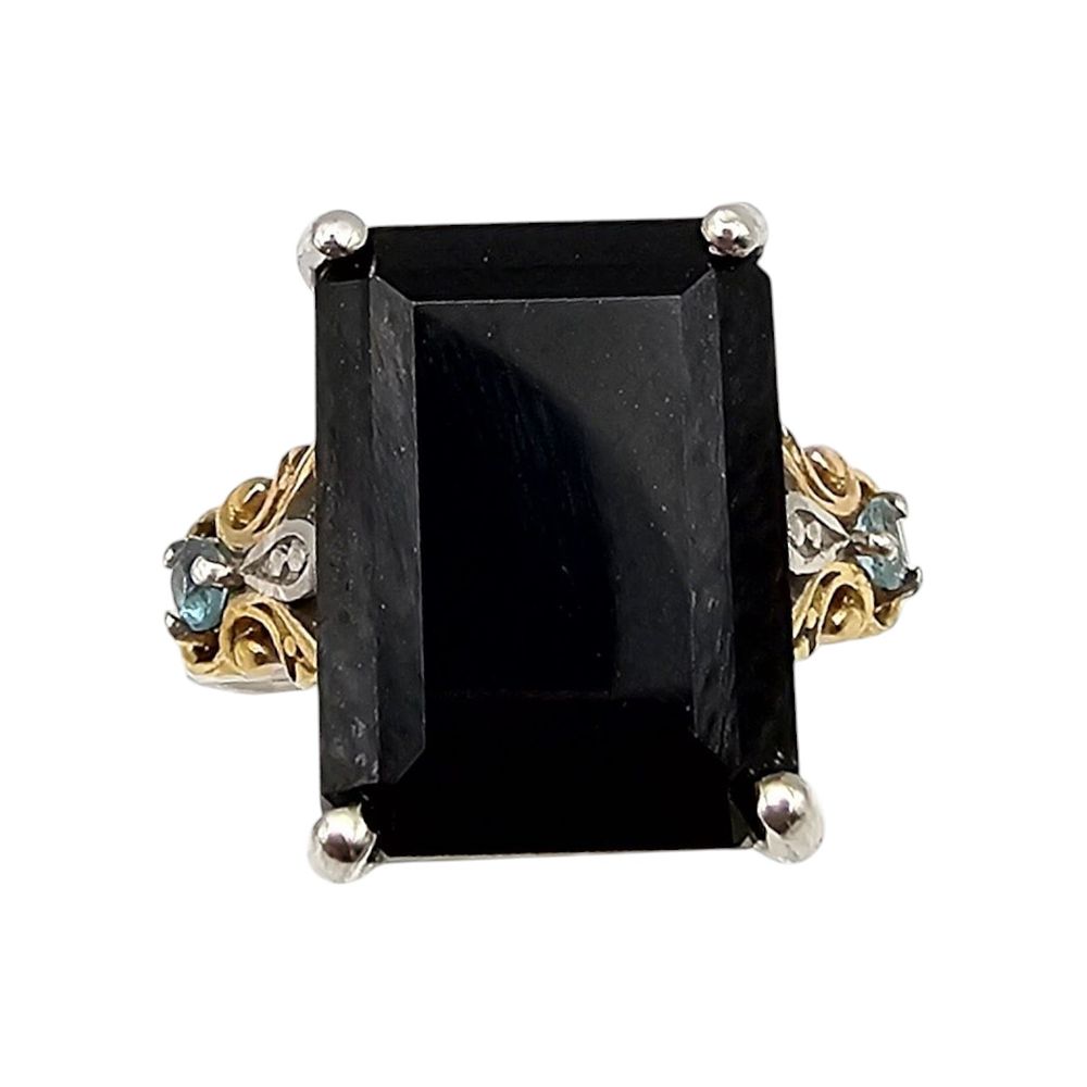 Lot 420: D'Joy Onyx Sterling Silver Two-Tone Ring Size 9.75 7.6 G