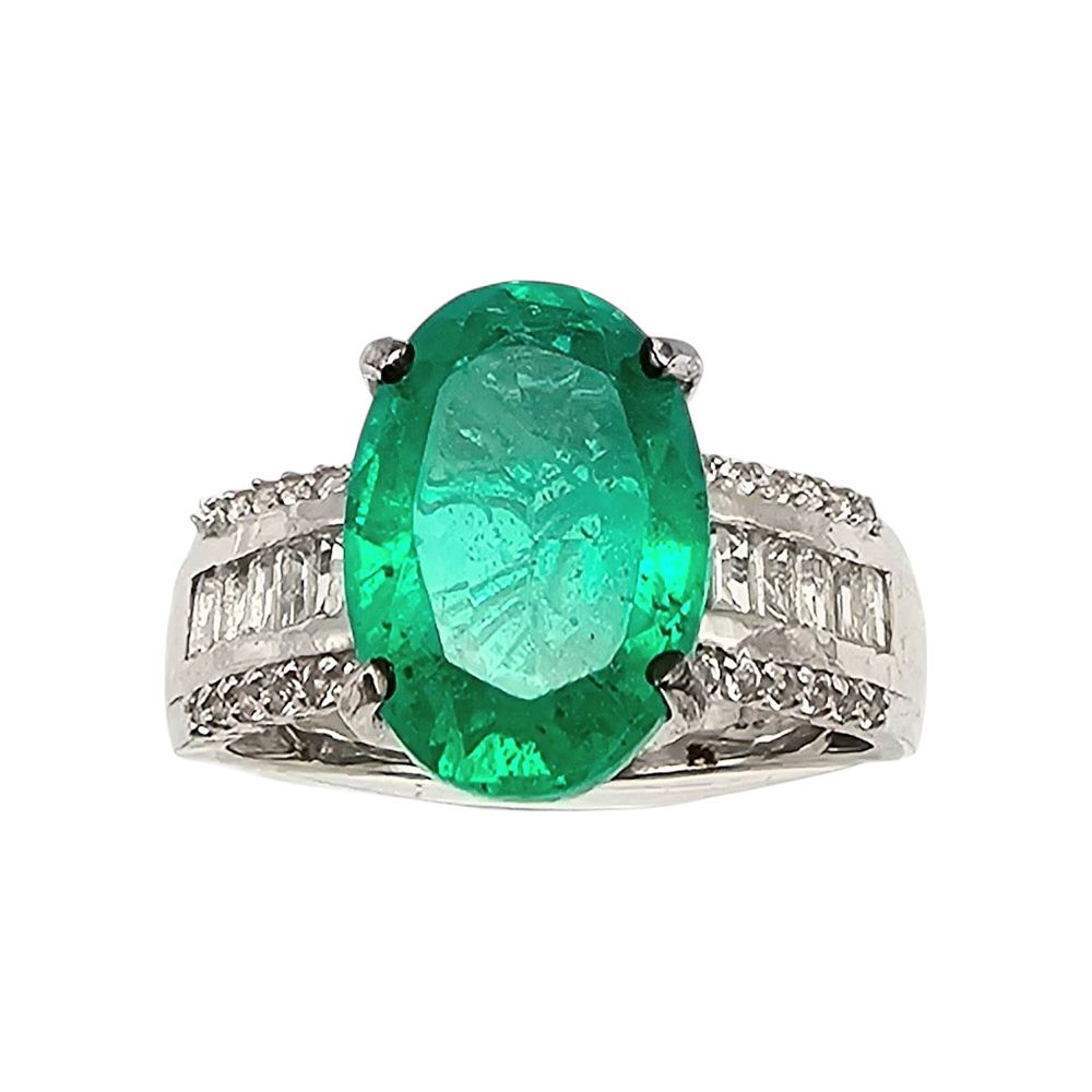 Lot 427: D'Joy Emerald White Topaz Sterling Silver Cocktail Ring Size 10.5 6.8 G