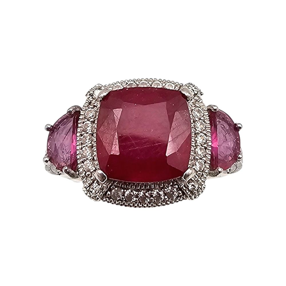 Lot 435: STS Ruby Sterling Silver Cocktail Ring Size 9.5 8.2 G