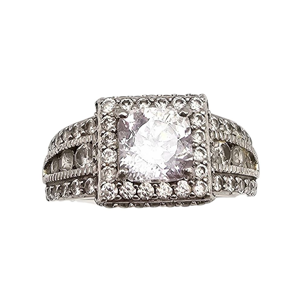 Lot 468: Cubic Zirconia Sterling Silver Cocktail Ring Size 6.75 5.8 G