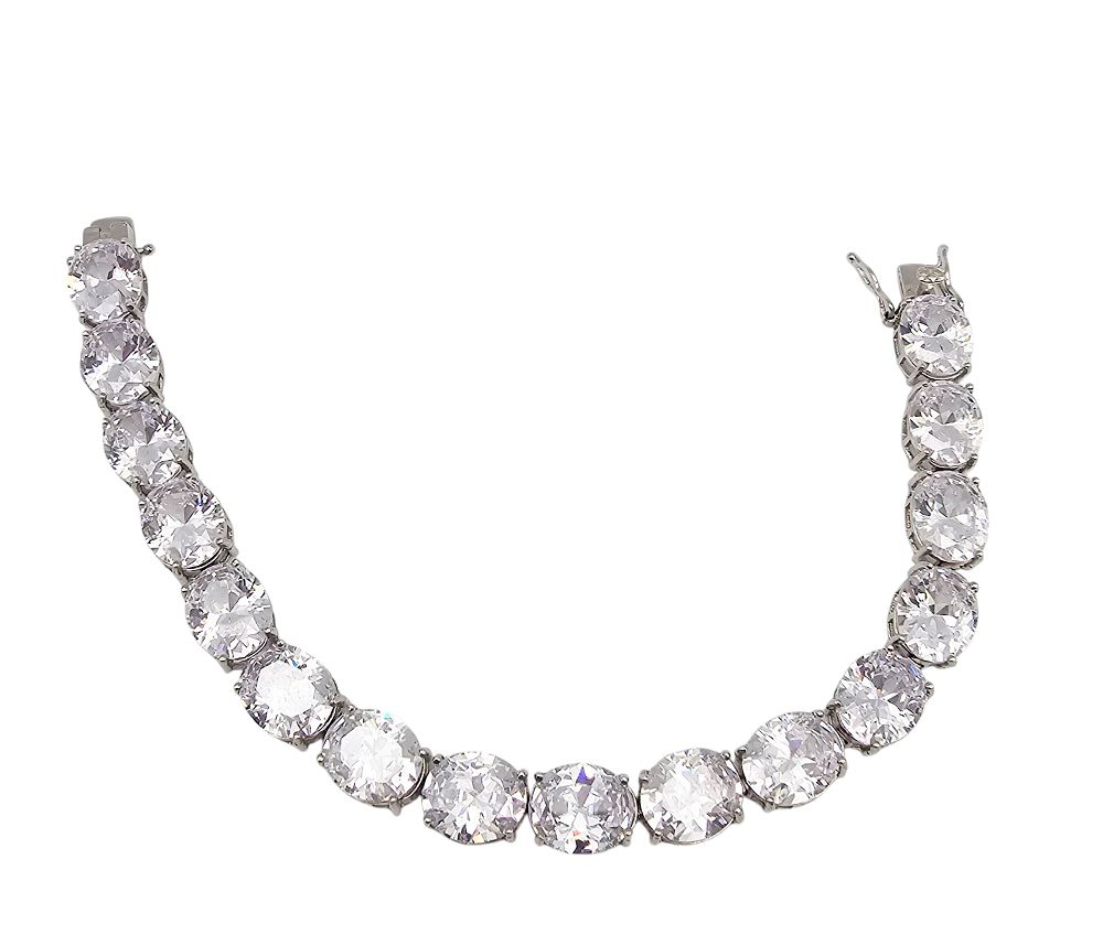 Lot 471: Cubic Zirconia Sterling Silver Tennis Bracelet 28.9 G