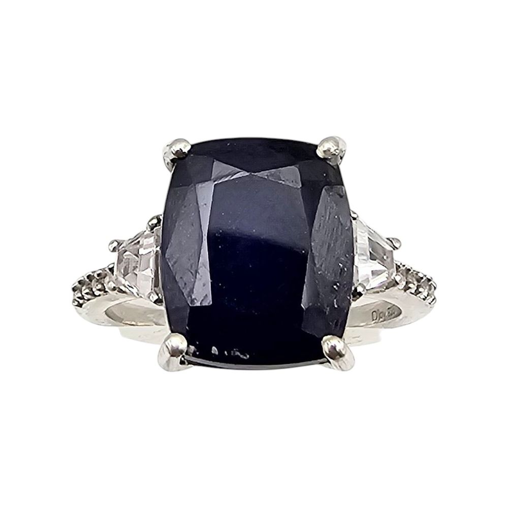Lot 472: D'Joy Sapphire White Topaz Sterling Silver Cocktail Ring Size 7.75 5 G