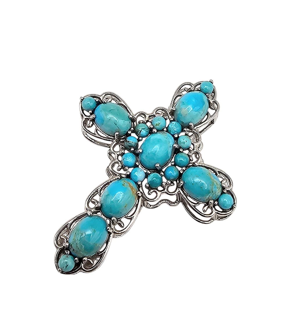 Lot 477: BBJ Turquoise Sterling Silver Cross Pendant 7.5 G