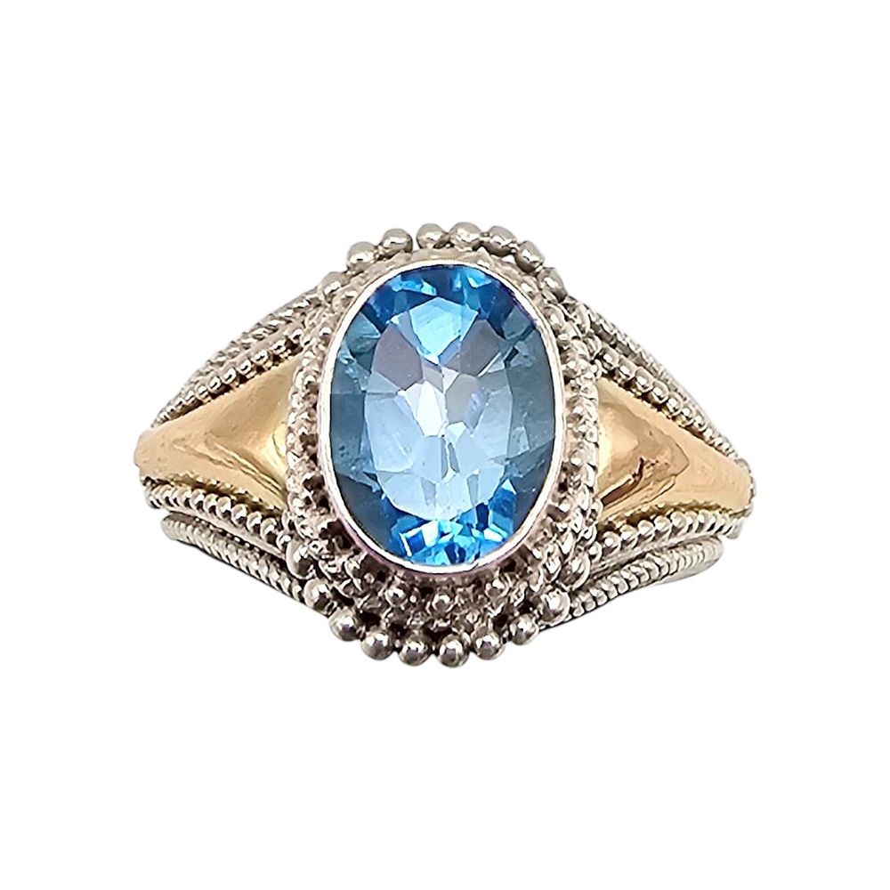 Lot 479: BA Topaz 18K Gold Sterling Silver Cocktail Ring Size 6.75 5.3 G