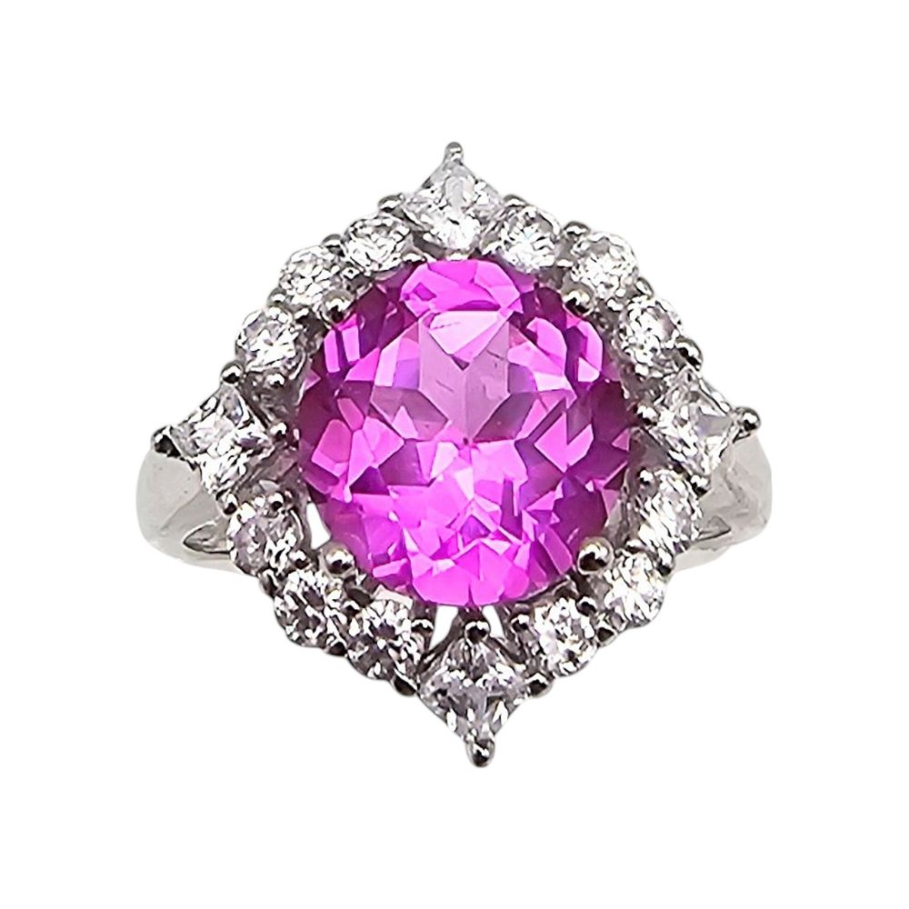 Lot 480: Lab Pink And White Diamond Sterling Silver Cocktail Ring Size 8.5 5.1 G