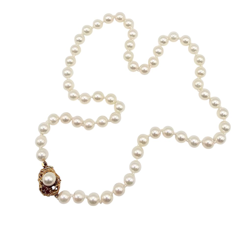 Lot 521: K. Uyeda Jeweler Imperial Hotel Tokyo Ruby Pearl Necklace 23 G