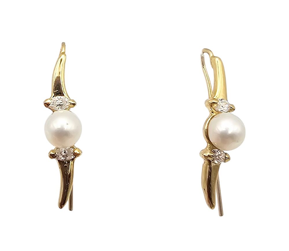Lot 522: NIB Pearl Cubic Zirconia 14K Gold Drop Dangle Earrings 2.6 G