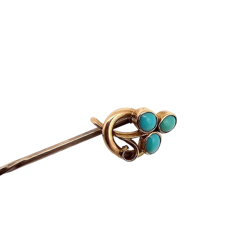 Lot 533: Victorian Vintage 5 CI Turquoise 14K Gold Top Stick Pin 1.7 G