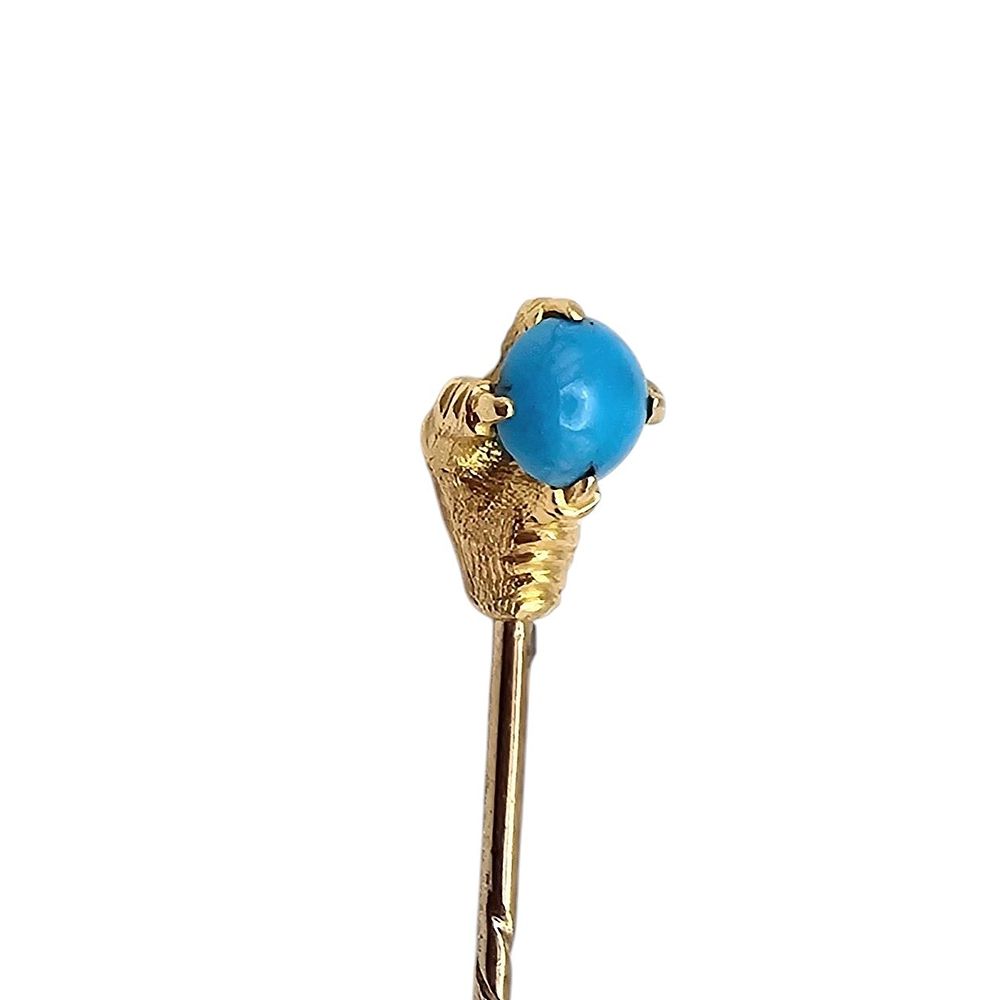 Lot 534: Vintage Turquoise 14K Gold Top Raven Claw Stick Pin 2.9 G