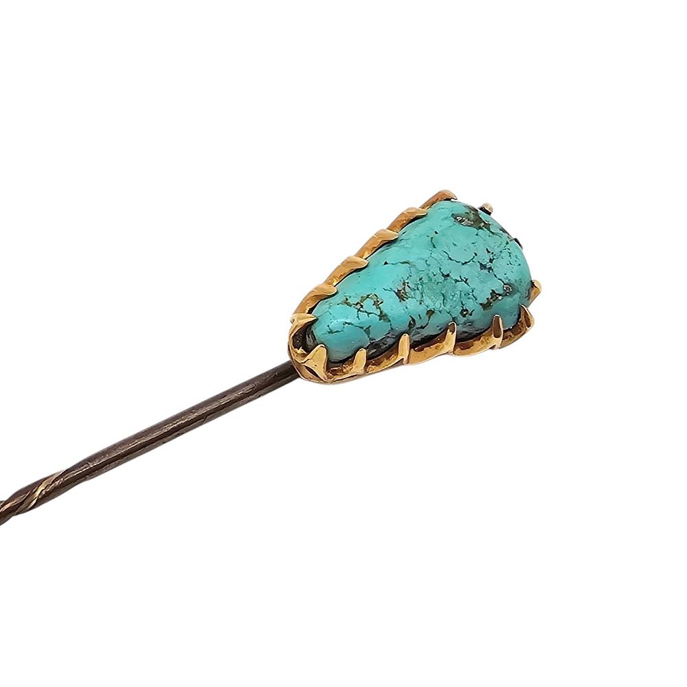 Lot 535: Vintage Turquoise 14K Gold Top Stick Pin 3.5 G