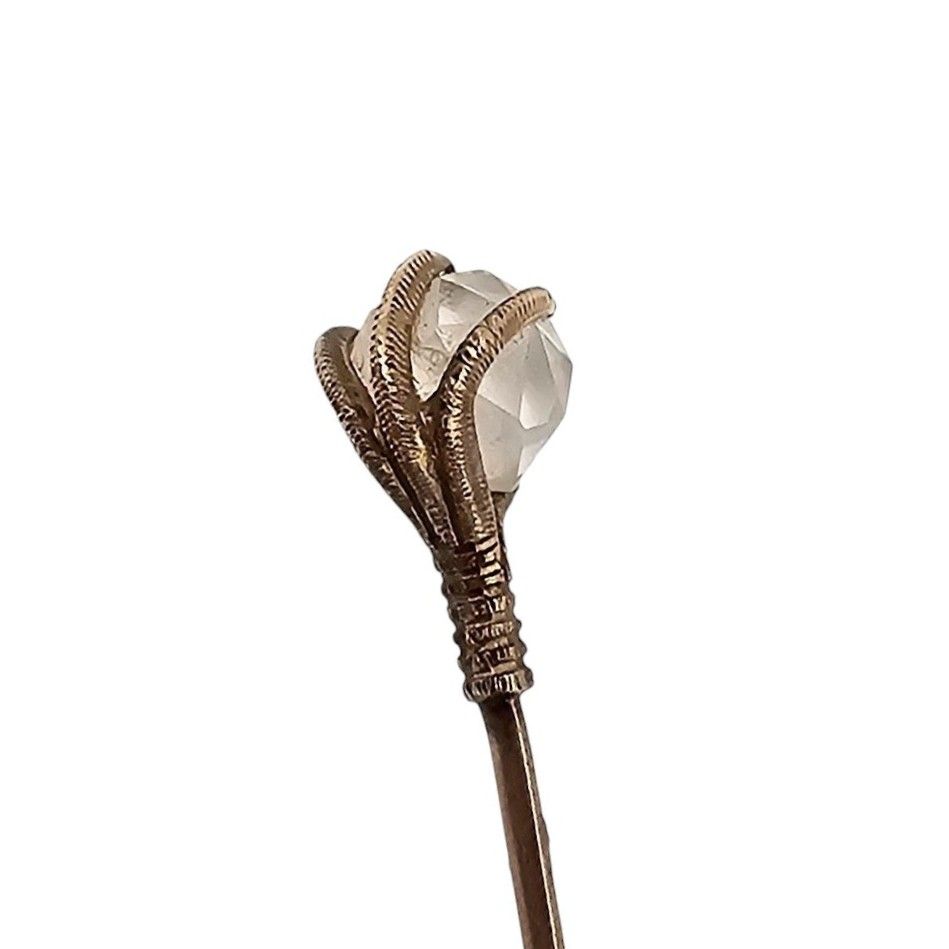 Lot 538: Victorian Vintage Crystal Gold Filled Raven Claw Stick Pin 1.2 G