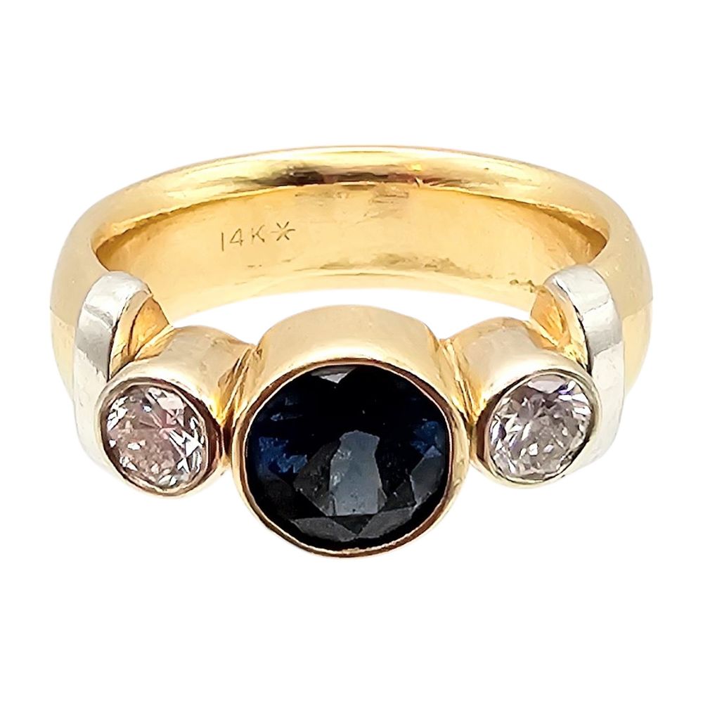 Lot 547: 14K Gold Diamond Sapphire Cocktail Ring Size 6.25 8.6 G H-I VS1-VS2 0.30 TCW Certificate Of Appraisal