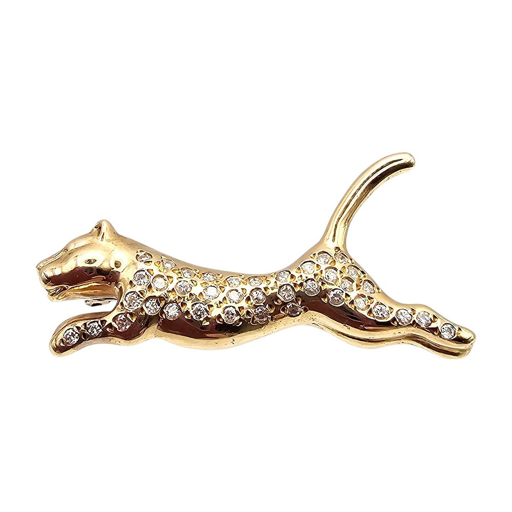Lot 558: 14K Gold Diamond Panther Big Cat Brooch 8.4 G