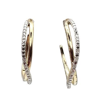 Signed Diamond Sterling Silver Two-Tone Hoop Earrings 4.4 G