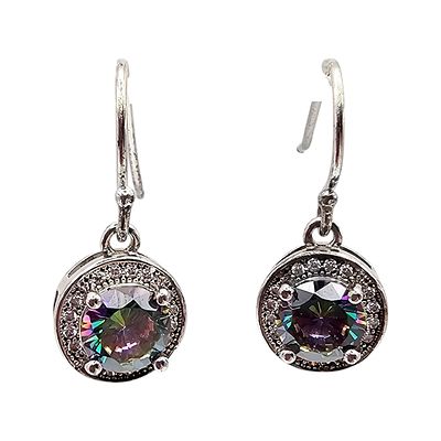 Watermelon Rhinestone Sterling Silver Drop Dangle Earrings 3.7 G