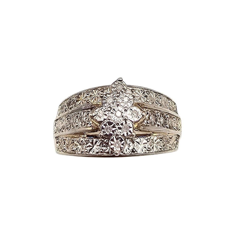 Lot 196: JH Diamond Sterling Silver Cocktail Ring Size 7 6.5 G