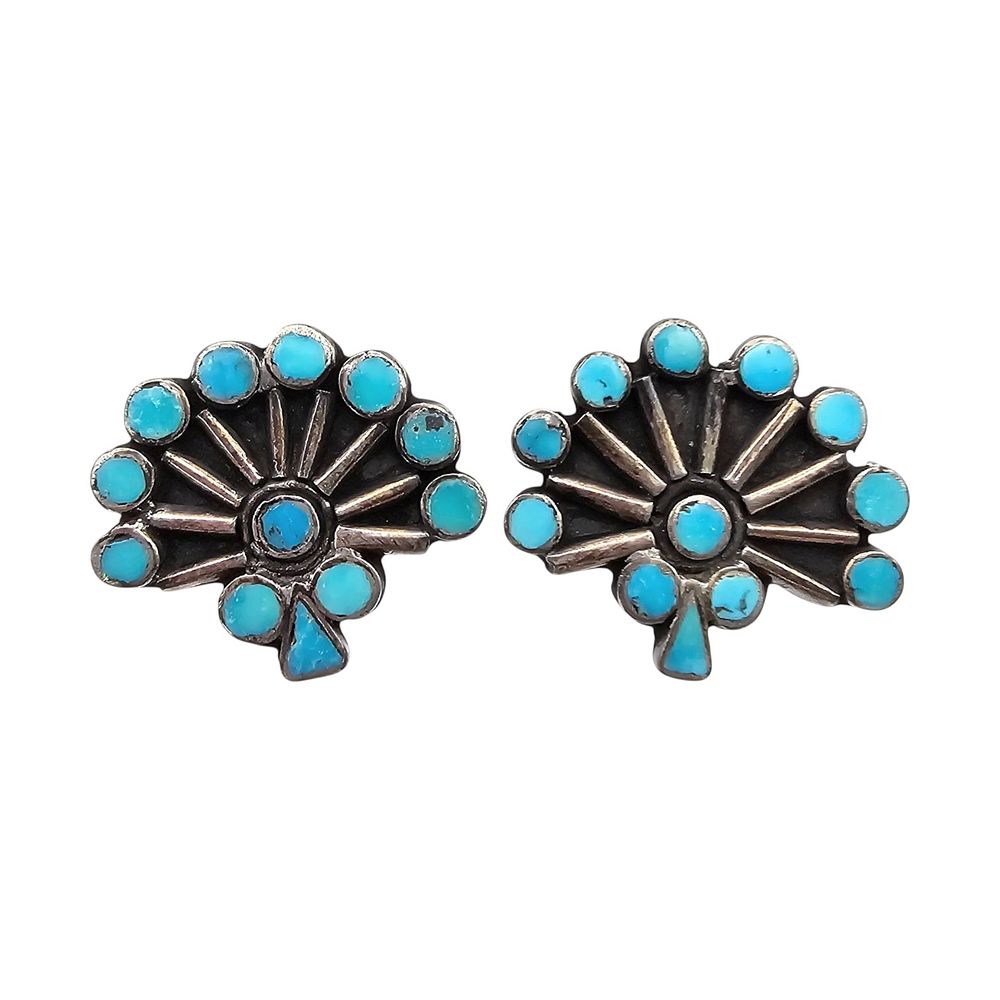 Lot 173: Southwestern Turquoise Sterling Silver Inlay Sun Rise Earrings 8.1 G