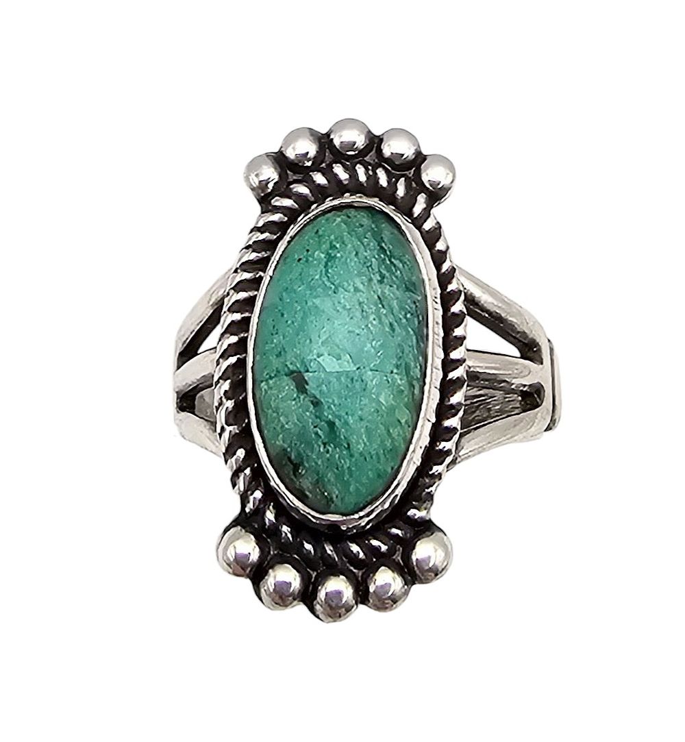 Lot 179: Signed Southwestern Turquoise Sterling Silver Ring Size 7.25 5.7 G