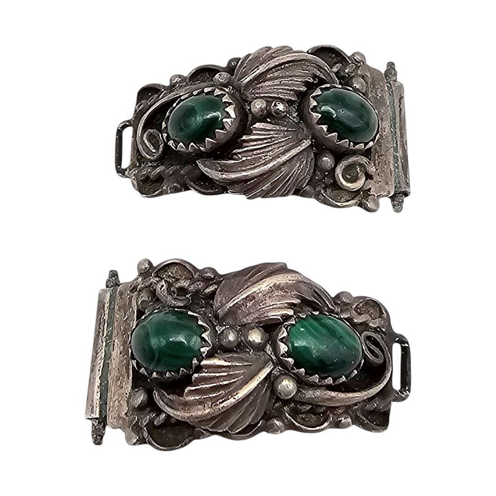 Lot 184: Southwestern Malachite Sterling Silver Leaf Design Watch Nibs 12.3 G
