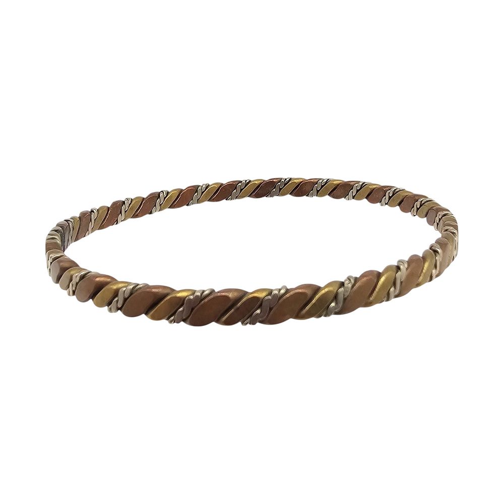Lot 193: Southwestern Sterling Silver Copper Brass Intertwined Bangle Bracelet 15.9 G