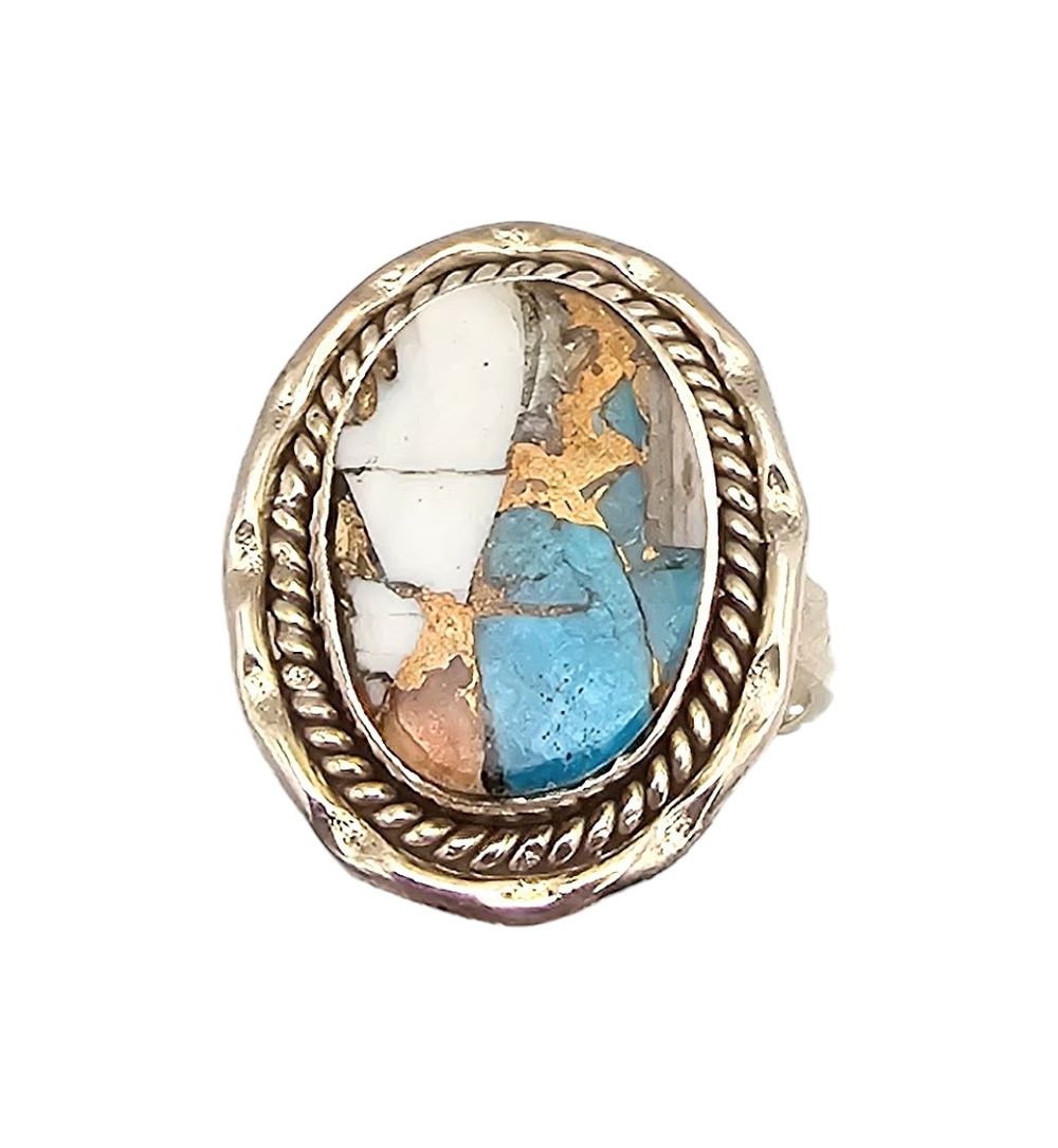 Lot 202: YS Southwestern Turquoise Sterling Silver Ring Size 8.75 6 G