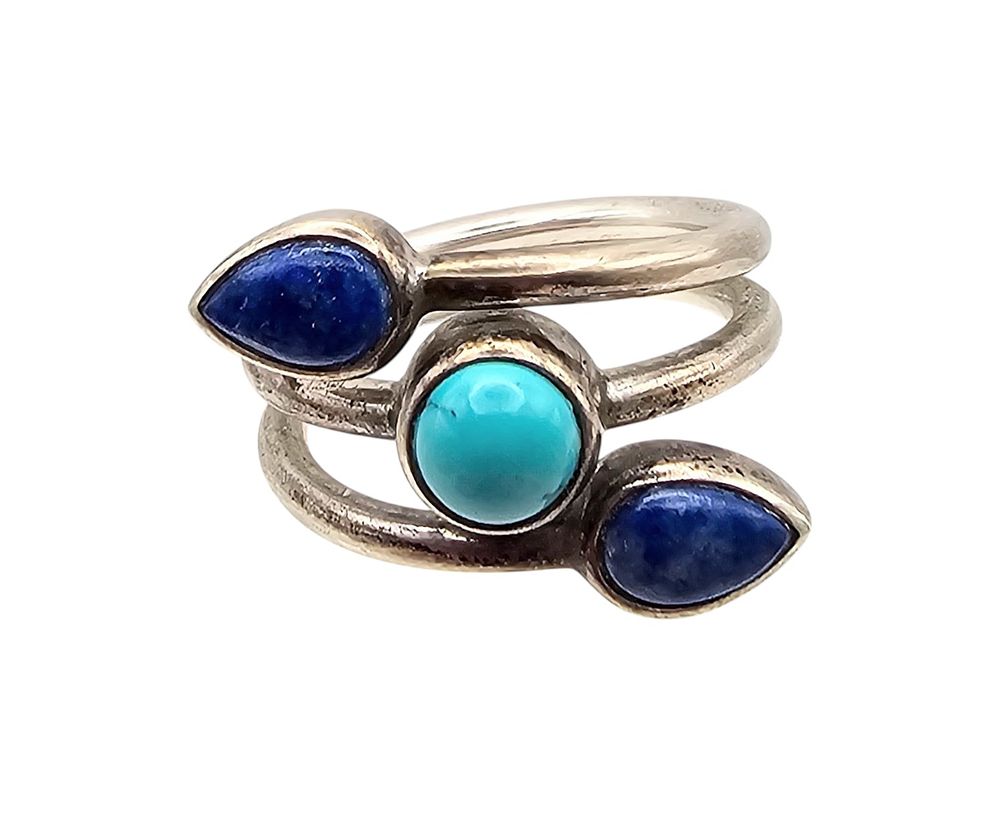 Lot 208: WK Southwestern Turquoise Lapis Sterling Silver Ring Size 6 5.6 G