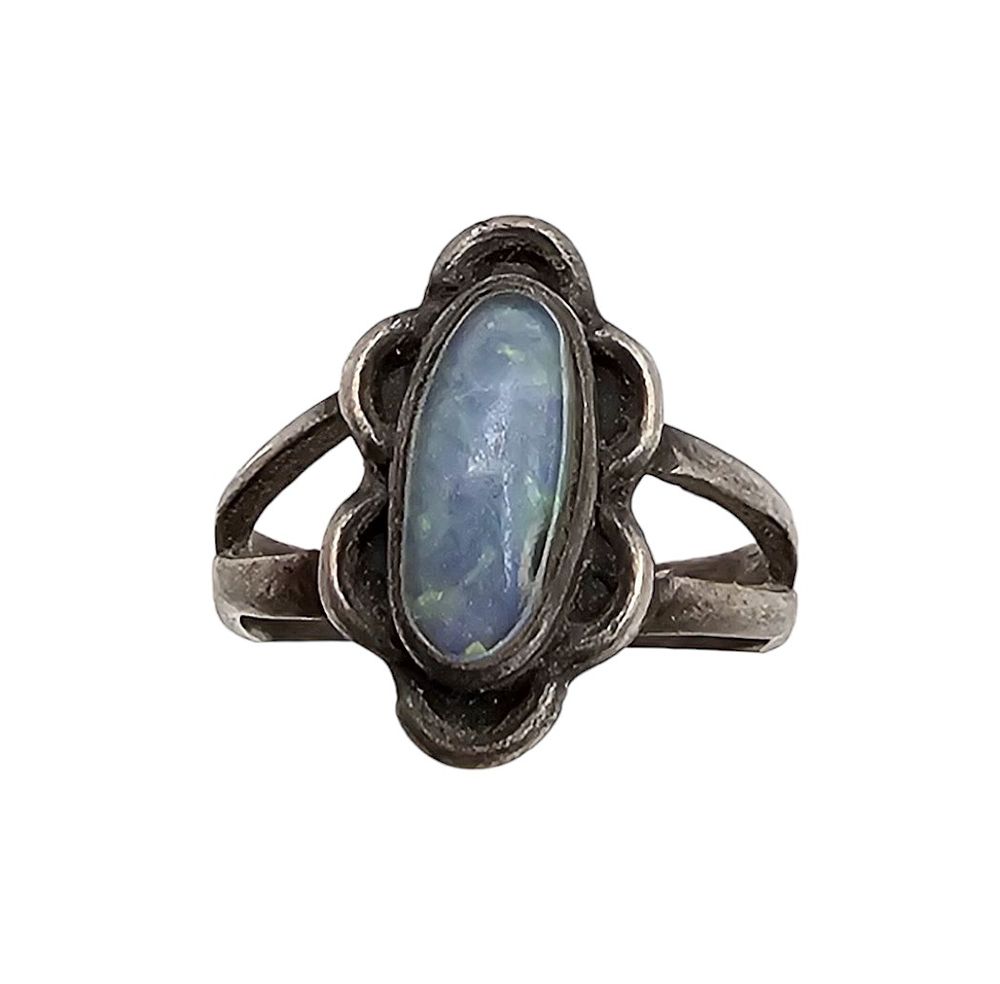 Lot 213: Southwestern Glass Sterling Silver Ring Size 5 2.6 G