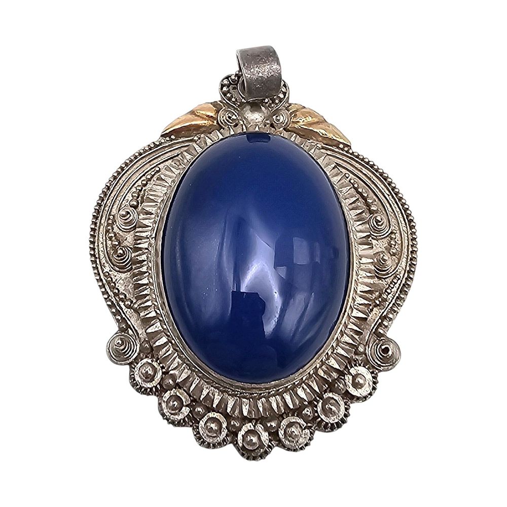 Lot 237: Southwestern Blue Stone Sterling Silver Pendant 18.9 G