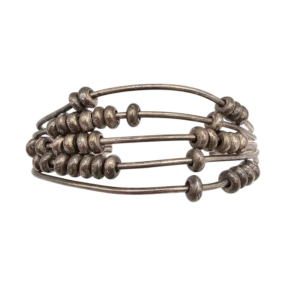 Lot 238: Southwestern Style Sterling Silver Multi Row Bead Cuff Bracelet 60.8 G