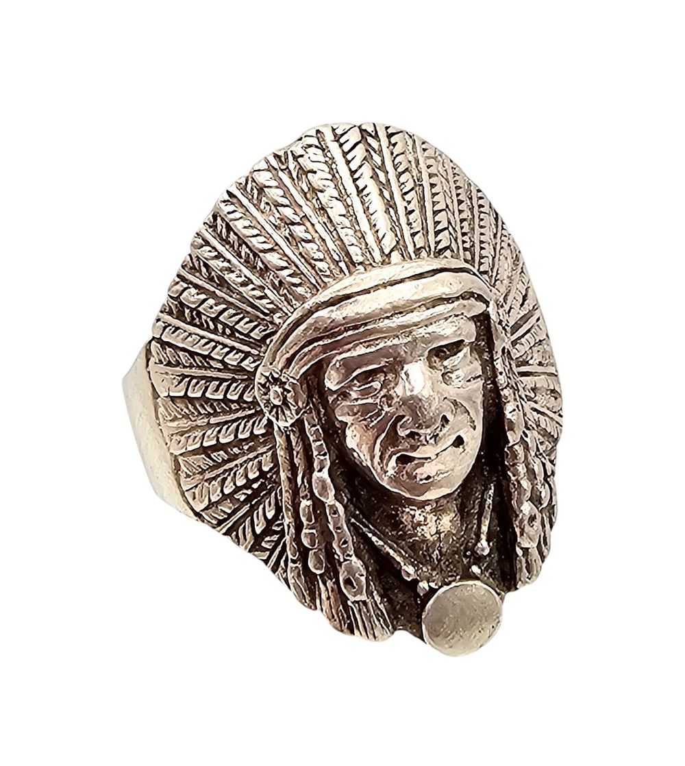 Lot 241: Southwestern Sterling Silver Chief Ring Size 12 10.8 G
