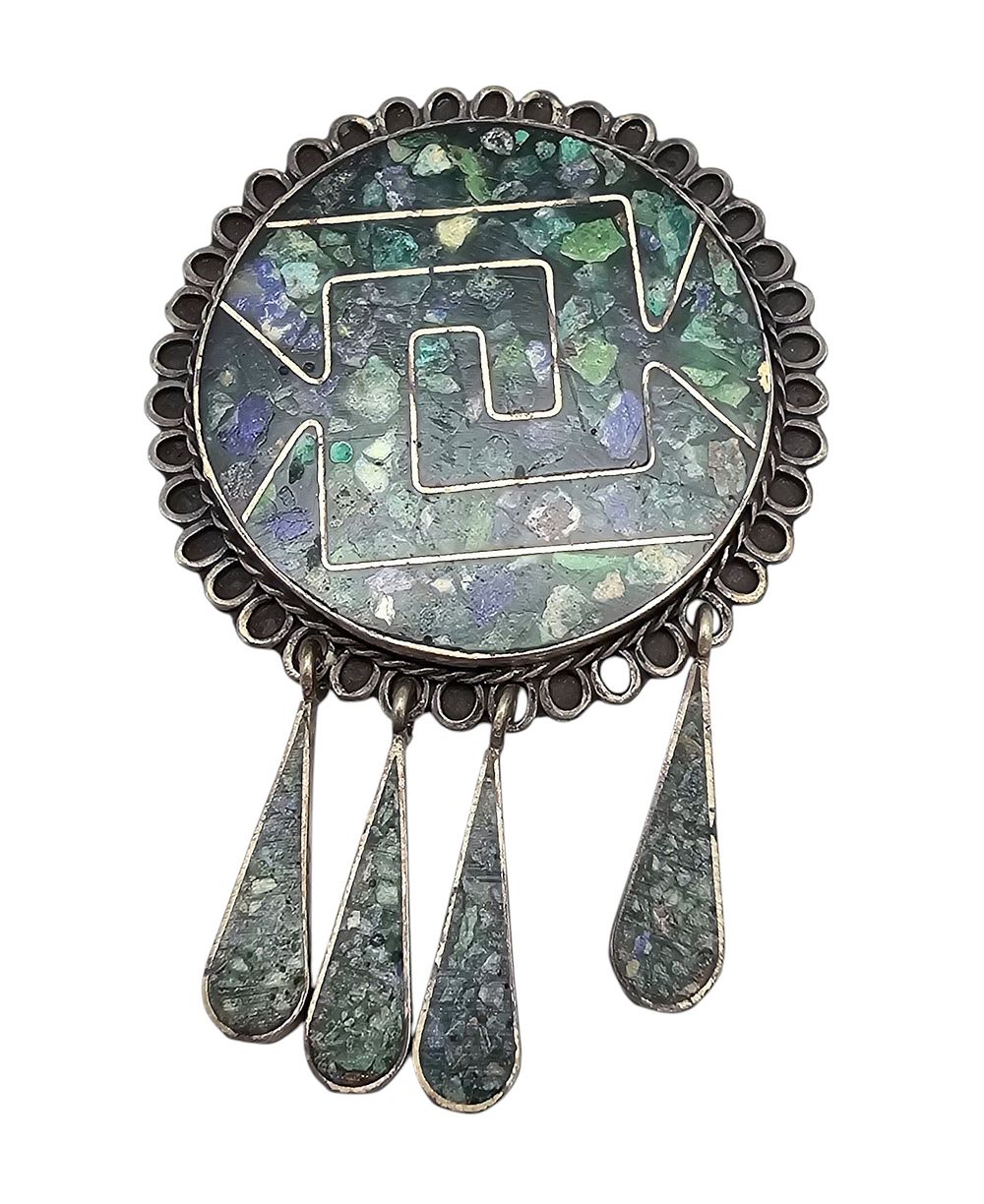 Lot 353: Mexico Crushed Turquoise Sterling Silver Pendant Brooch 13 G