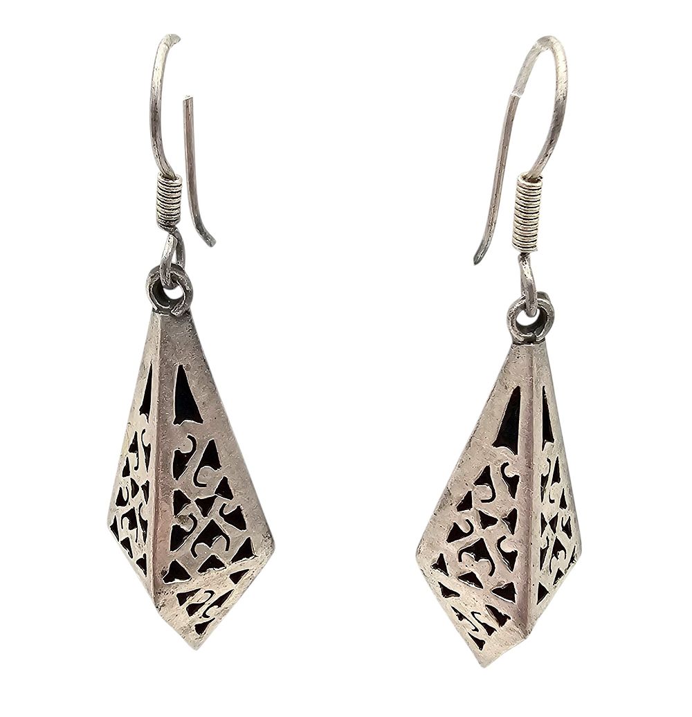Lot 359: Mexico Taxco TR-45 Sterling Silver Open Work Drop Dangle Earrings 3.7 G