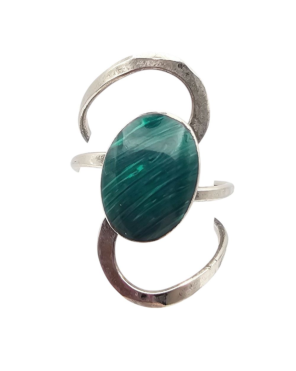 Lot 360: Mexico Malachite Sterling Silver Modernist Ring Size 8.5 3.9 G