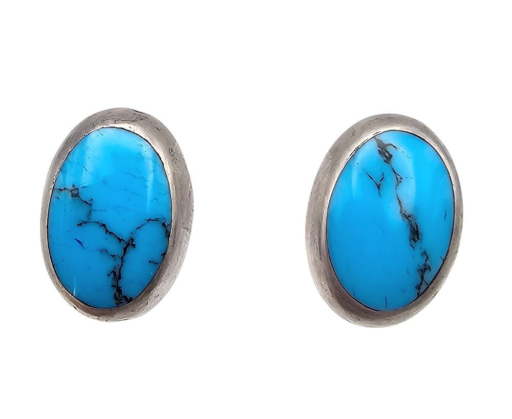Lot 363: Mexico Turquoise Sterling Silver Earrings 5.4 G