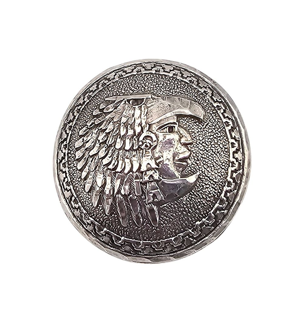 Lot 366: Mexico Sterling Silver Chief In Eagle Headdress Pendant Brooch 7.3 G