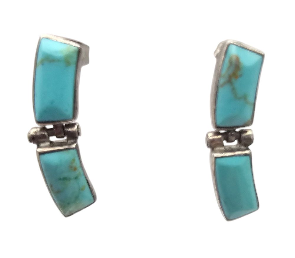 Lot 376: Turquoise Sterling Silver Hinge Drop Earrings 6.2 G