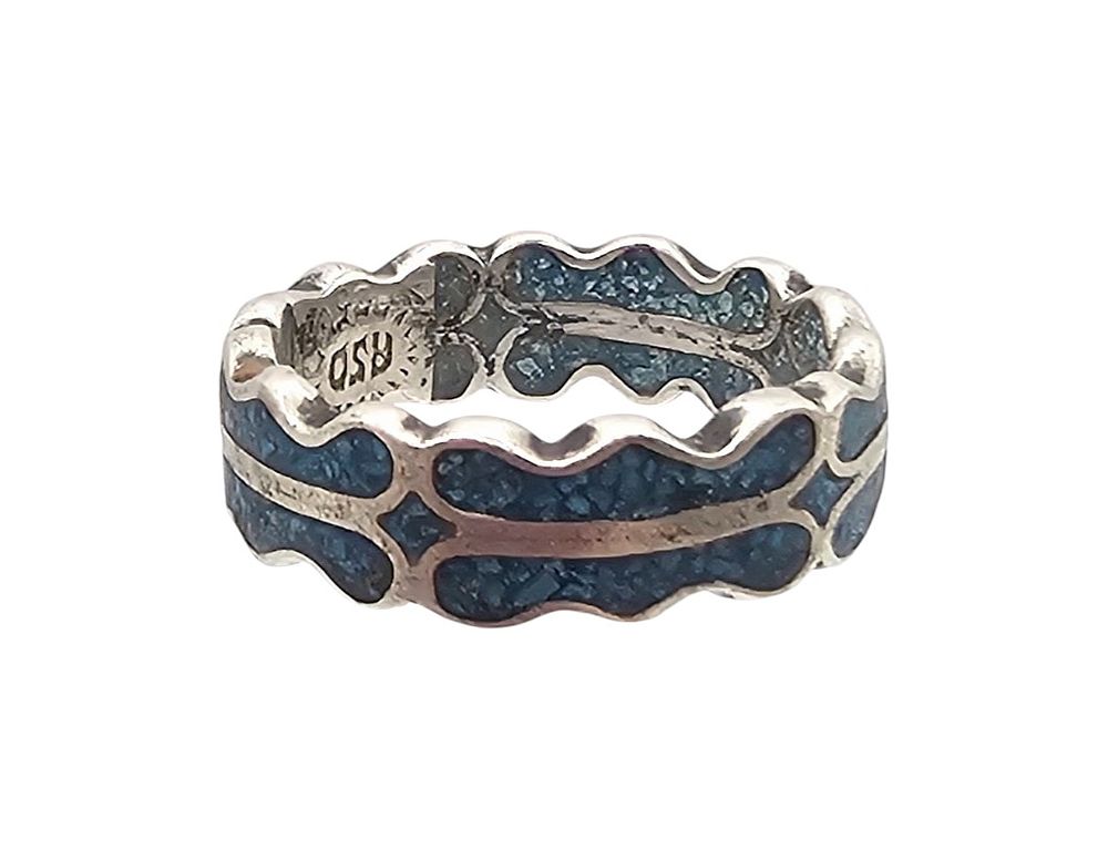 Lot 378: Mexico Crushed Turquoise Sterling Silver Ring Size 6.25 2.8 G