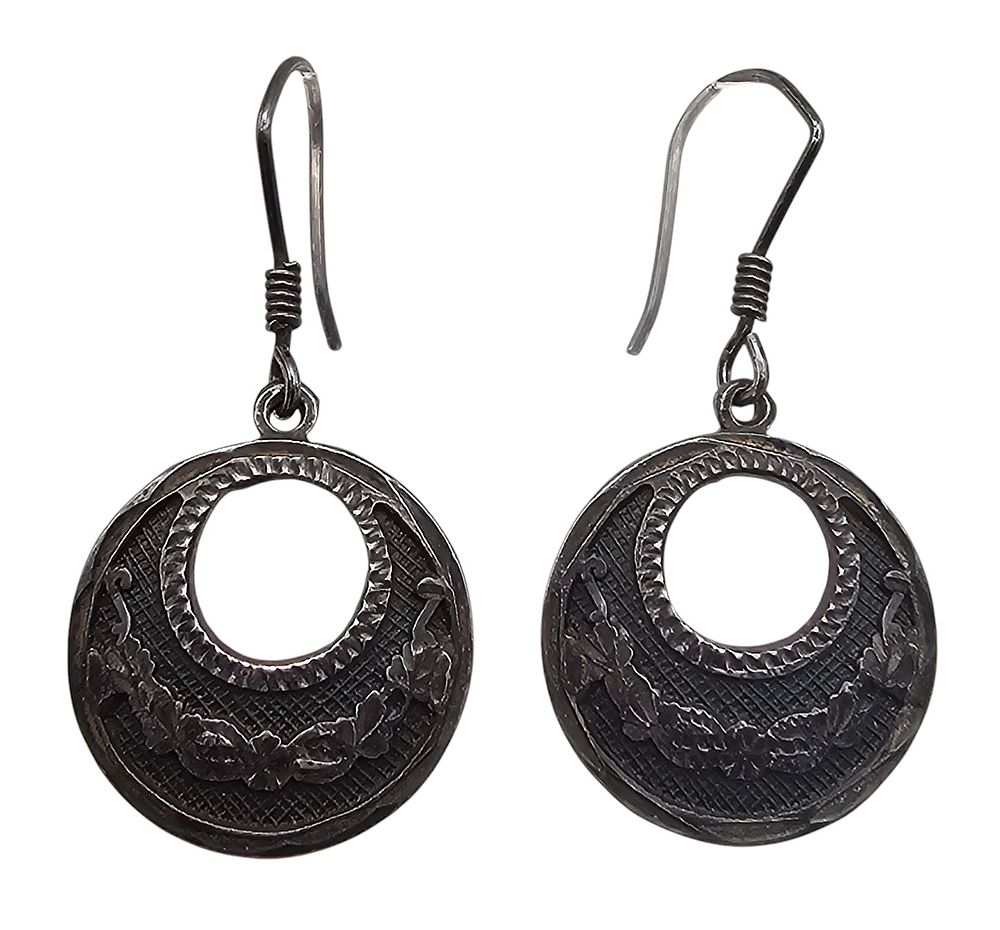 Lot 379: Mexico Sterling Silver Ivy Drop Dangle Earrings 8.4 G