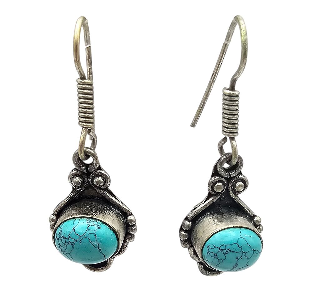 Lot 381: Turquoise Sterling Silver Oval Drop Dangle Earrings 15.2 G