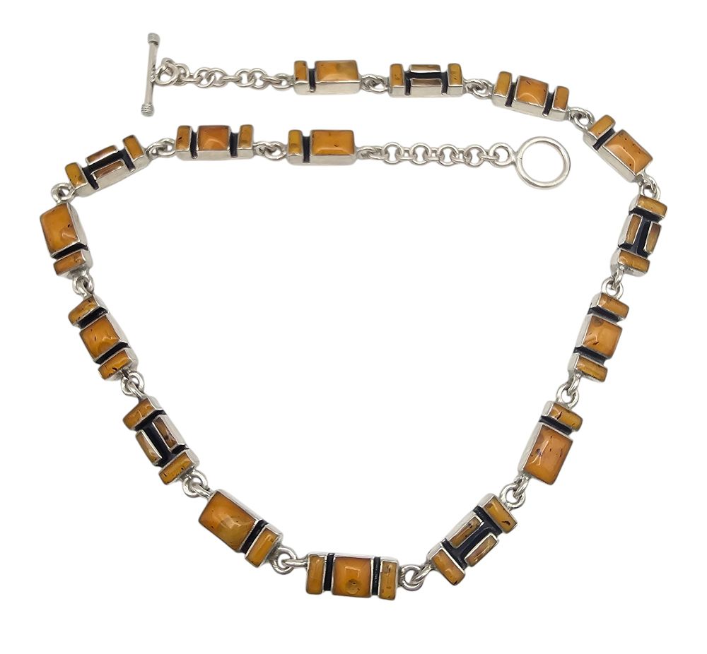 Lot 382: Mexico Taxco?C-45 Amber Sterling Silver Cobblestone Toggle Necklace 61 G