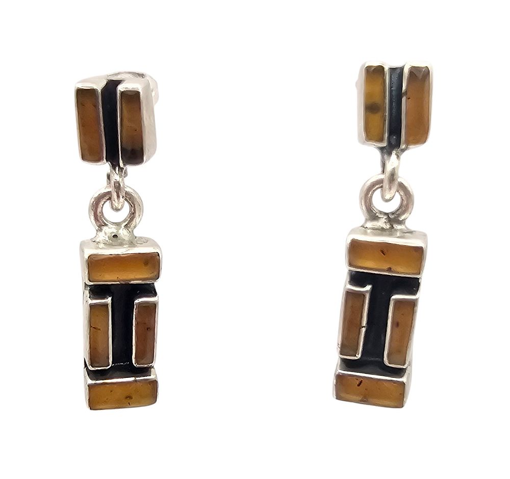 Lot 383: Mexico Taxco ?C-45 Amber Sterling Silver Cobblestone Drop Dangle Earrings 12.4 G