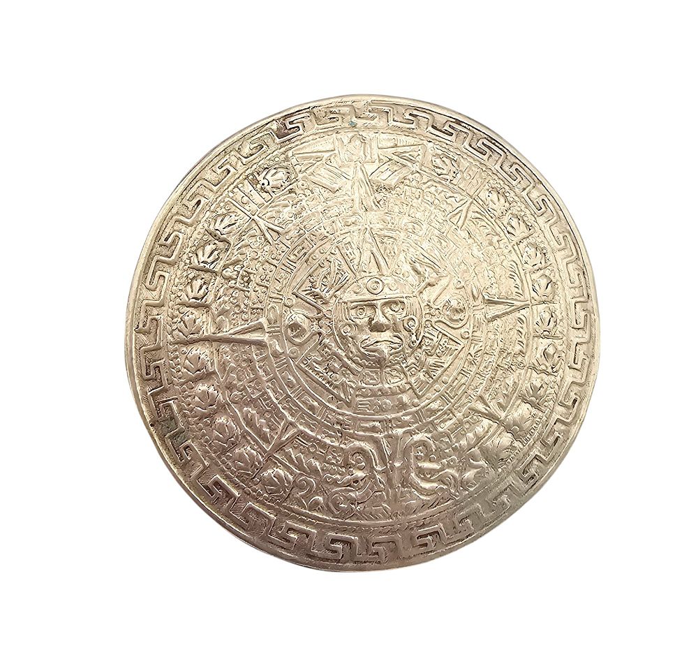 Lot 390: Mexico Sterling Silver Aztec/Mayan Style Round Brooch Pendant 16 G
