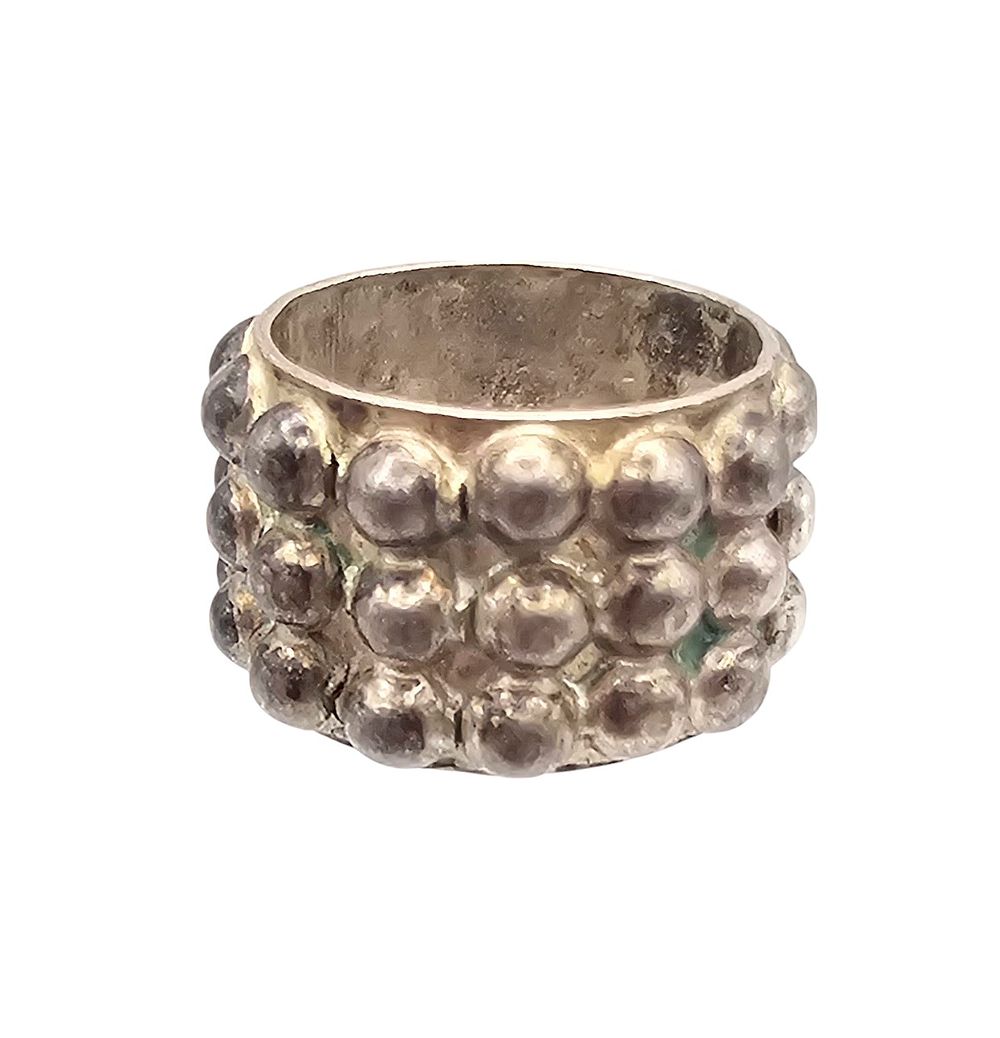 Lot 394: Mexico Taxco TL-74 Sterling Silver Modernist Dot Design Ring Size 6.25 7.9 G