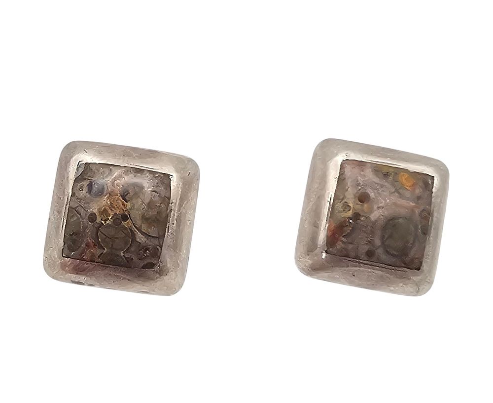 Lot 395: Mexico Taxco T8-152 Jasper Sterling Silver Earrings 11.3 G