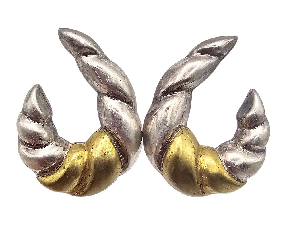 Lot 397: ?ATON  Mexico Sterling Silver Two-Tone Earrings 20 G