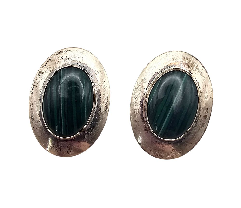 Lot 402: Malachite Sterling Silver Earrings 9.1 G