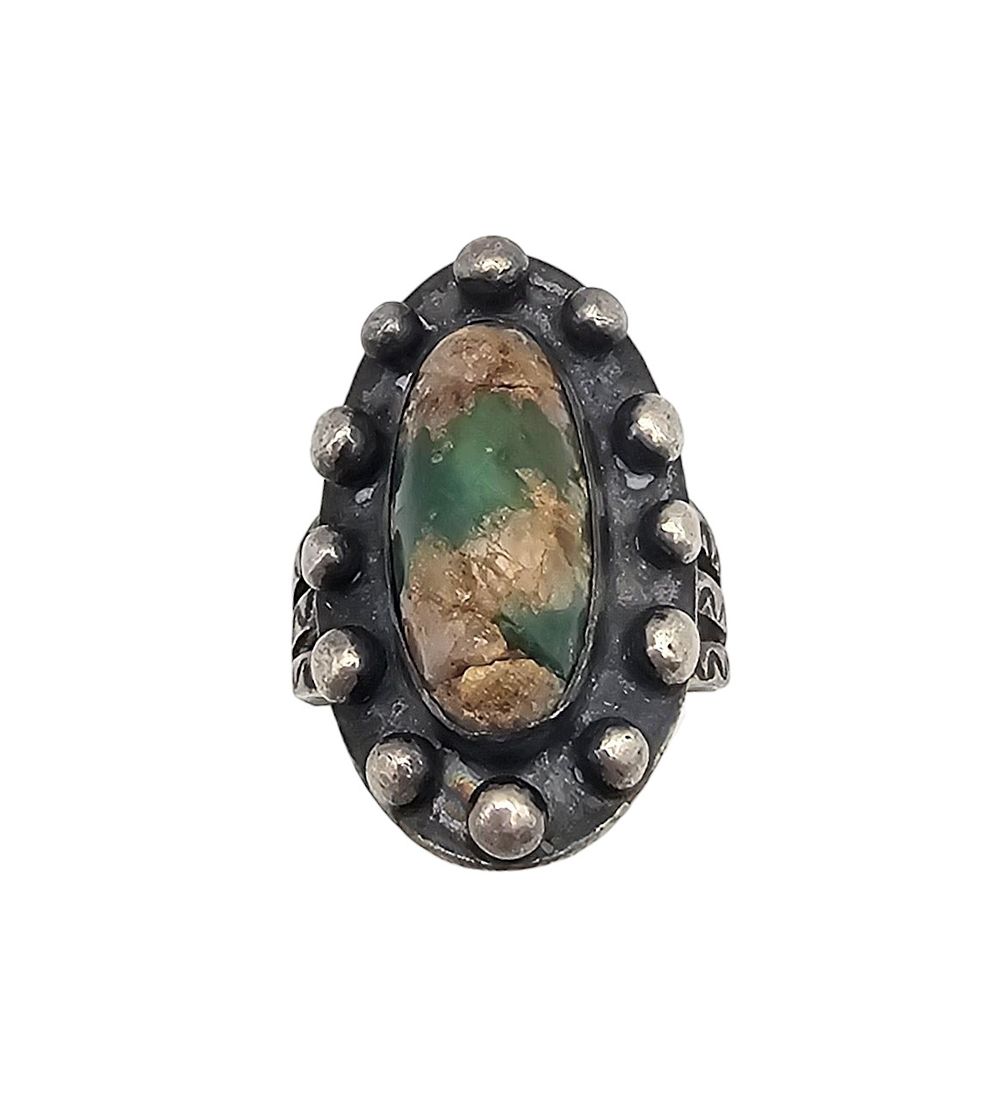 Lot 422: Turquoise Sterling Silver Open Band Ring Size 3.5 6.6 G