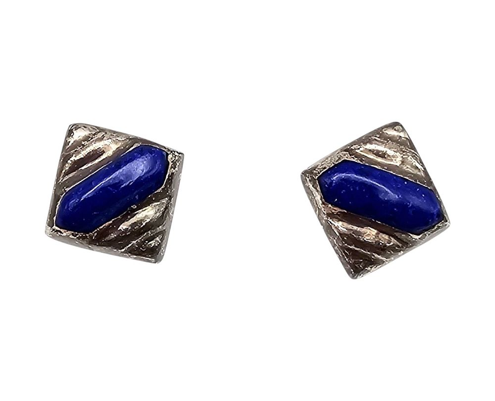 Lot 437: Mexico Lapis Sterling Silver Square Earrings 3 G