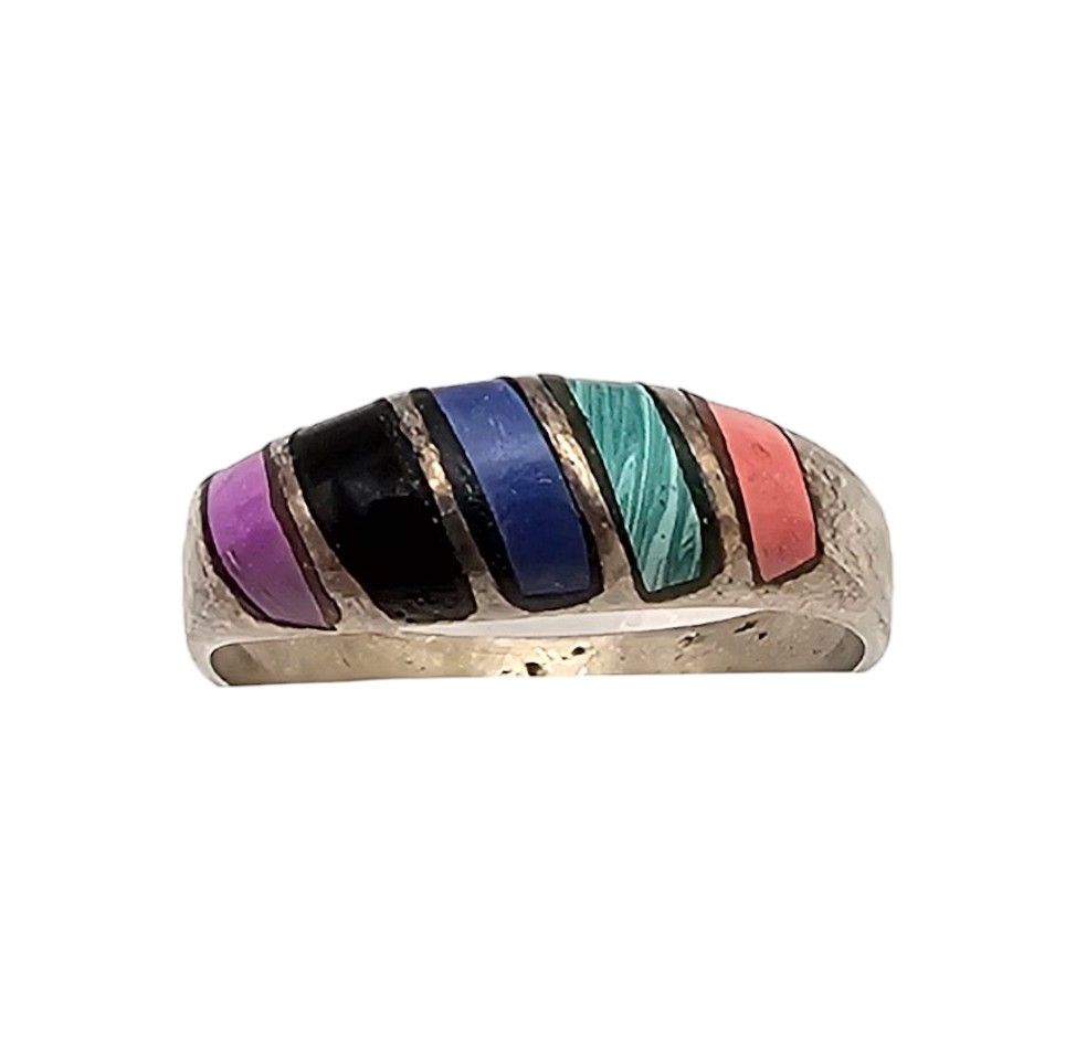 Lot 473: Mexico Multi Stone Sterling Silver Ring Size 4 2 G
